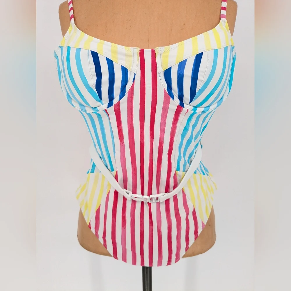 Solid & Striped The Spencer One Piece Colorblock Watercolor Stripe Swimsuit XL - Picture 7 of 12